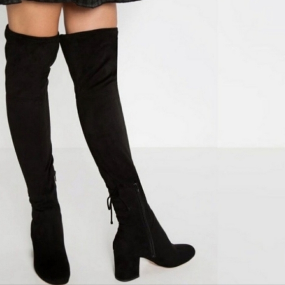ALDO Adessi Over Knee Thigh High Block Heel Bow Tie Zip Black Suede Boots 8.5/39 - Picture 12 of 13
